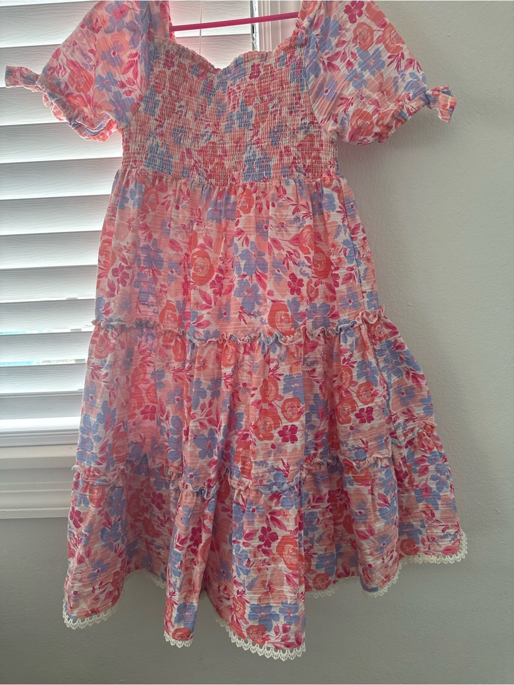 Isaac Mizrahi Pink and Blue Floral Tiered Smocked Dress